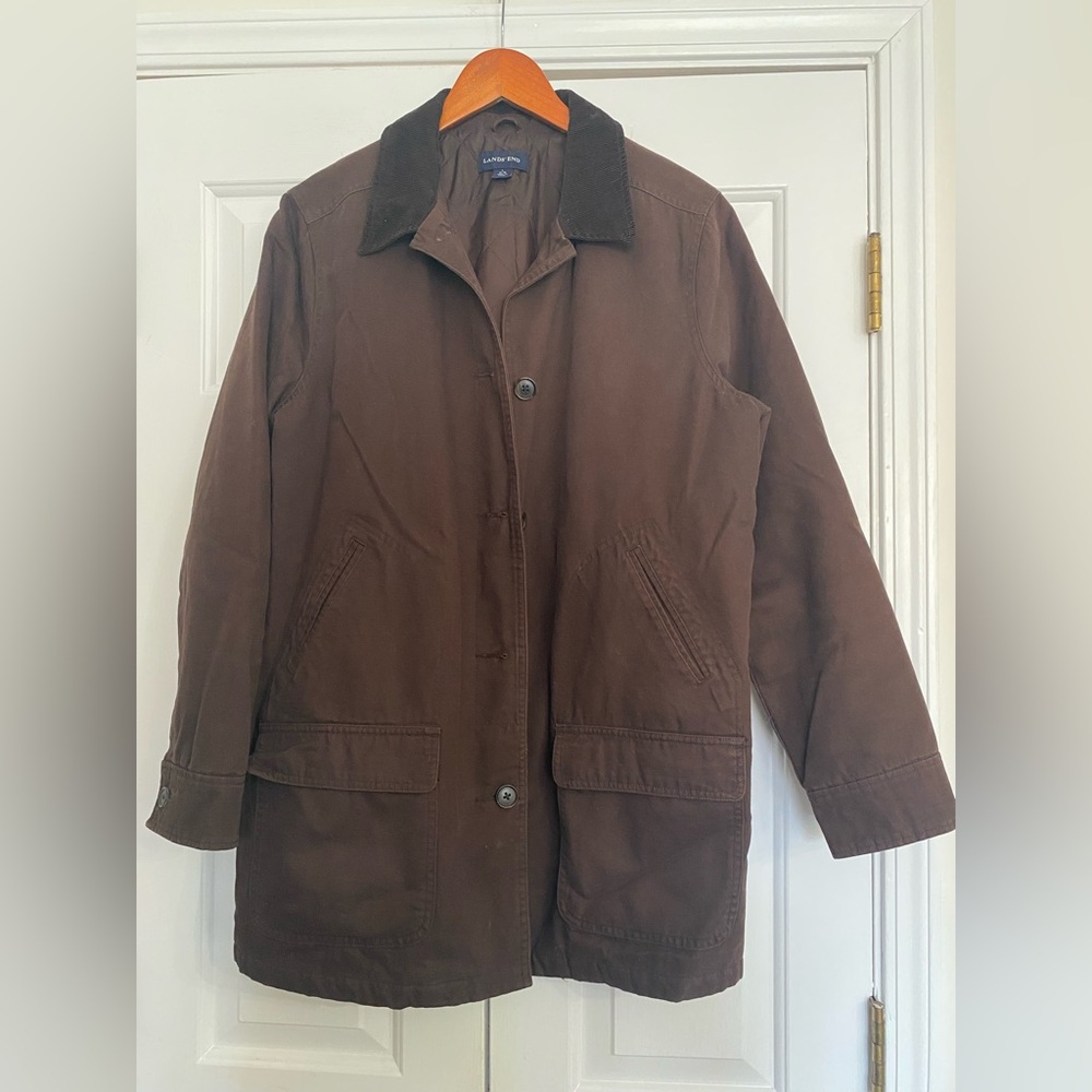 Vintage Lands End Woman’s Brown Canvas Barn Work Chore Coat Size 14-16